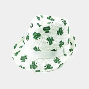 St. Patrick's Day Clover Paper Straw Fedora Hat